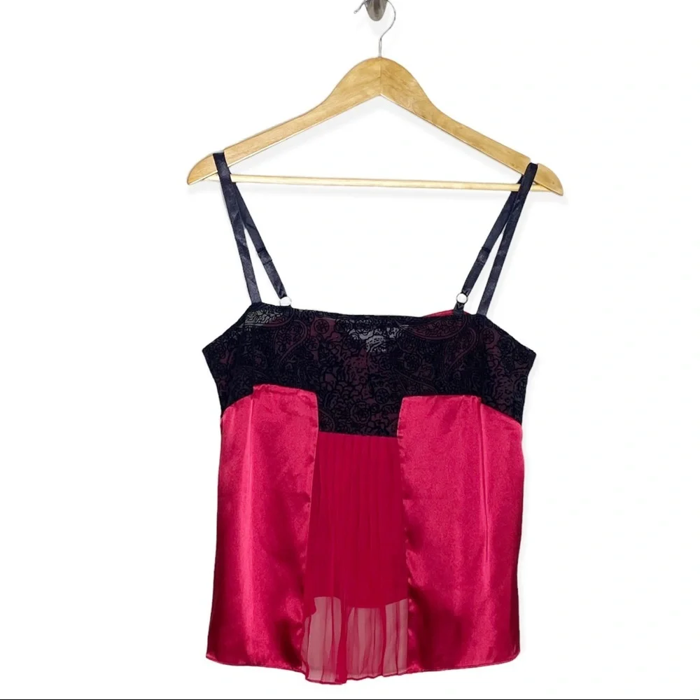 Victoria's Secret Red Black Satin Lace Pajama Cami Pants Set Size Medium